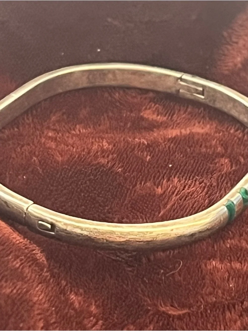 MEMCOS Mexico Malachite Gemstone Sterling Silver 925 Hinged Bangle Bracelet 24g